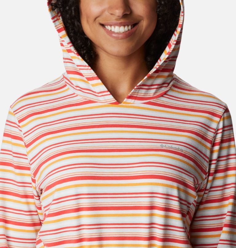 Thumbnail: Women's Sun Trek Hooded Coverup, Color: Red Hibiscus Climate Change Stripe, image 4