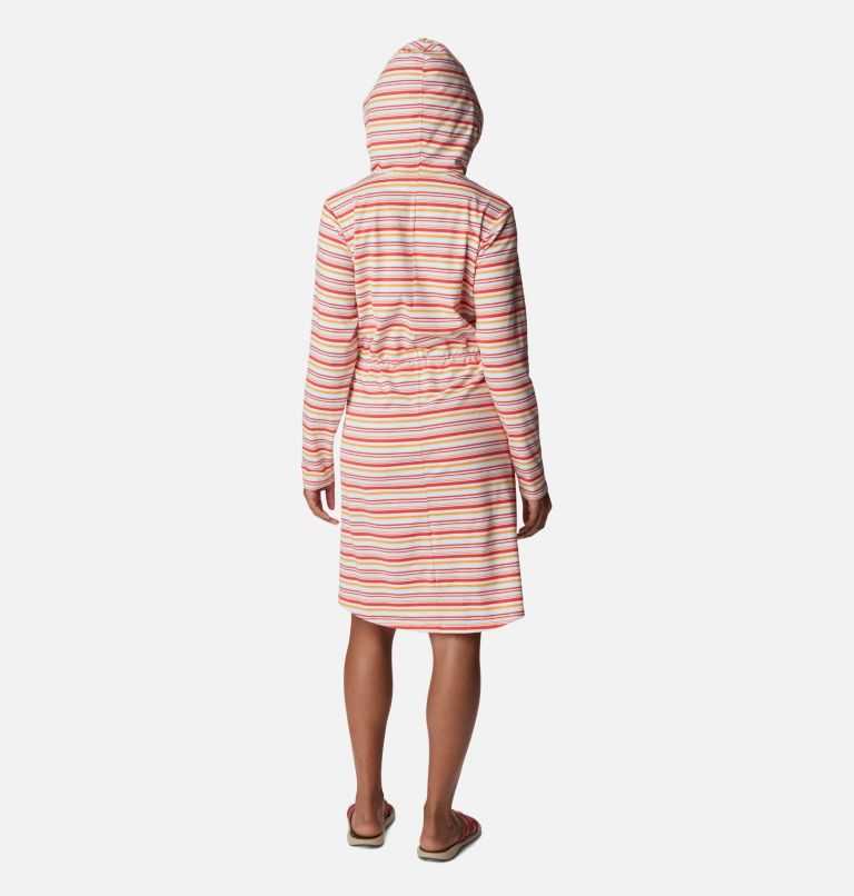 Thumbnail: Women's Sun Trek Hooded Coverup, Color: Red Hibiscus Climate Change Stripe, image 2
