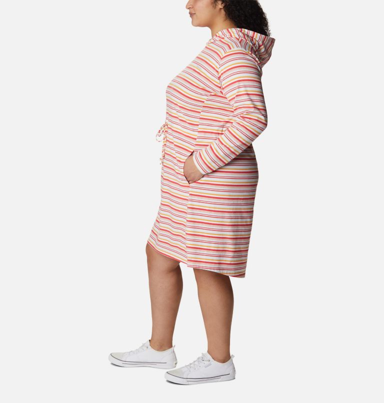 Robe à capuchon Sun Trek Femme - Grandes tailles, Color: Red Hibiscus Climate Change Stripe, image 3