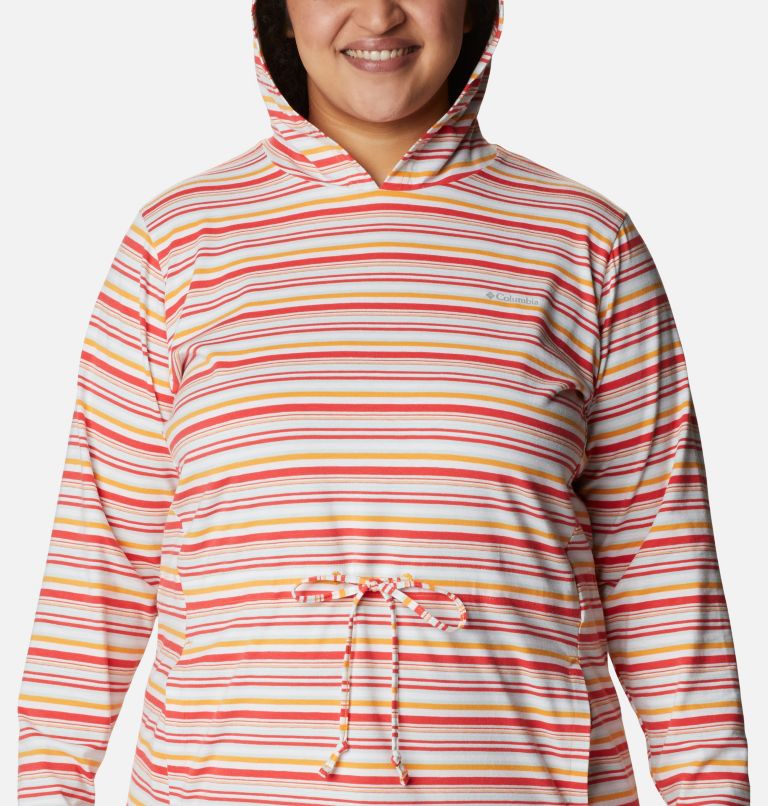 Robe à capuchon Sun Trek Femme - Grandes tailles, Color: Red Hibiscus Climate Change Stripe, image 4