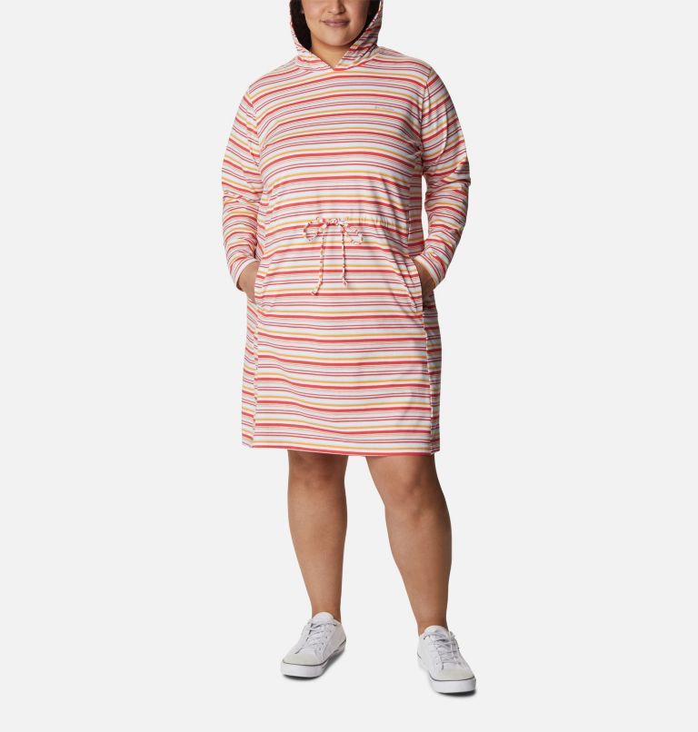 Robe à capuchon Sun Trek Femme - Grandes tailles, Color: Red Hibiscus Climate Change Stripe, image 5