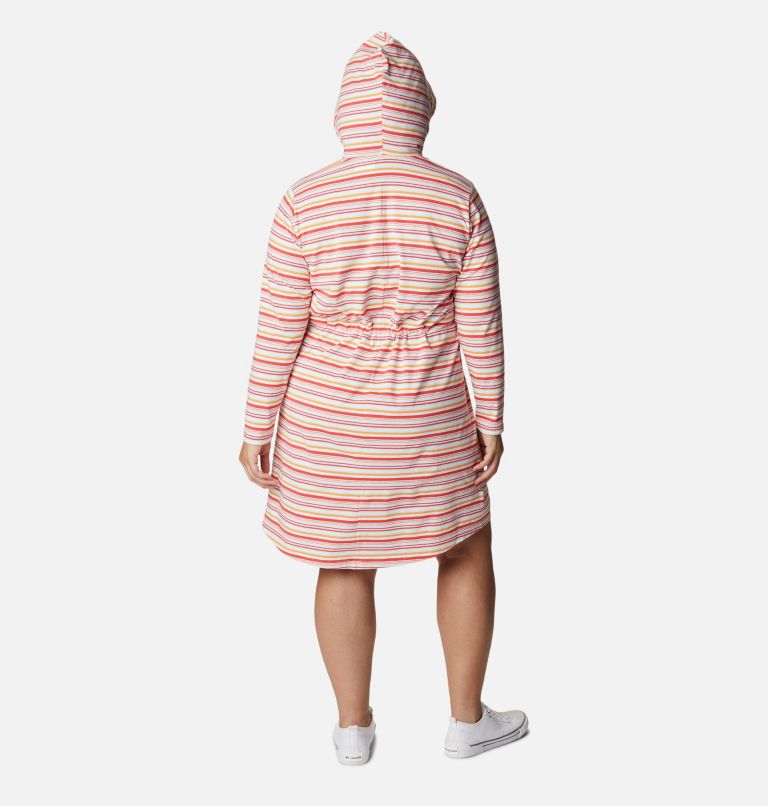 Thumbnail: Women's Sun Trek Hooded Coverup - Plus Size, Color: Red Hibiscus Climate Change Stripe, image 2