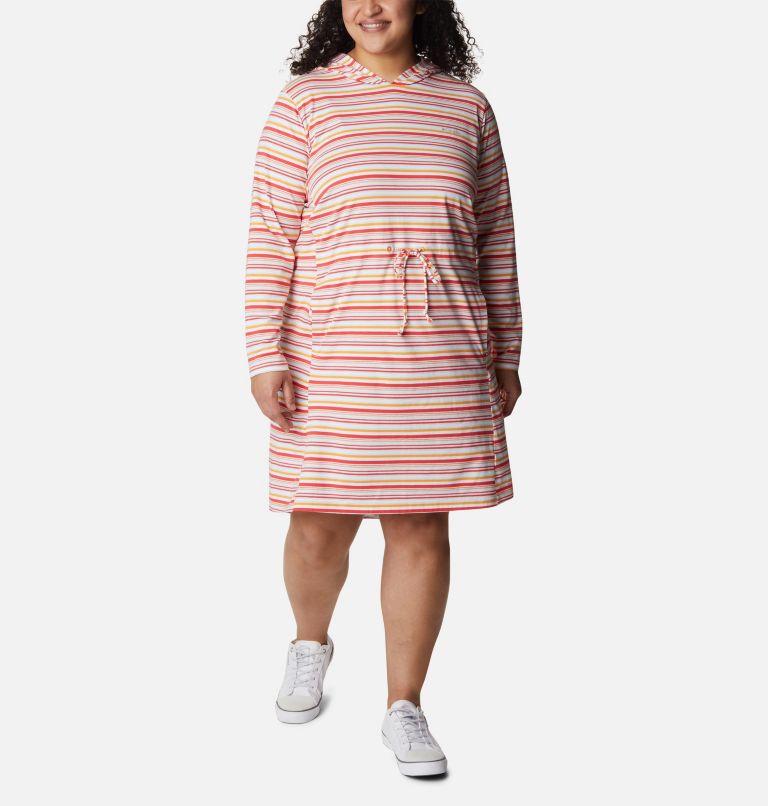 Robe à capuchon Sun Trek Femme - Grandes tailles, Color: Red Hibiscus Climate Change Stripe, image 1