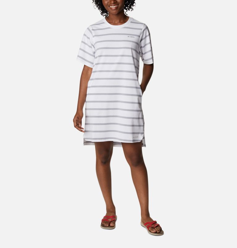 Women's Sun Trek T-Shirt Dress, Color: White Sunrise Stripe, image 1