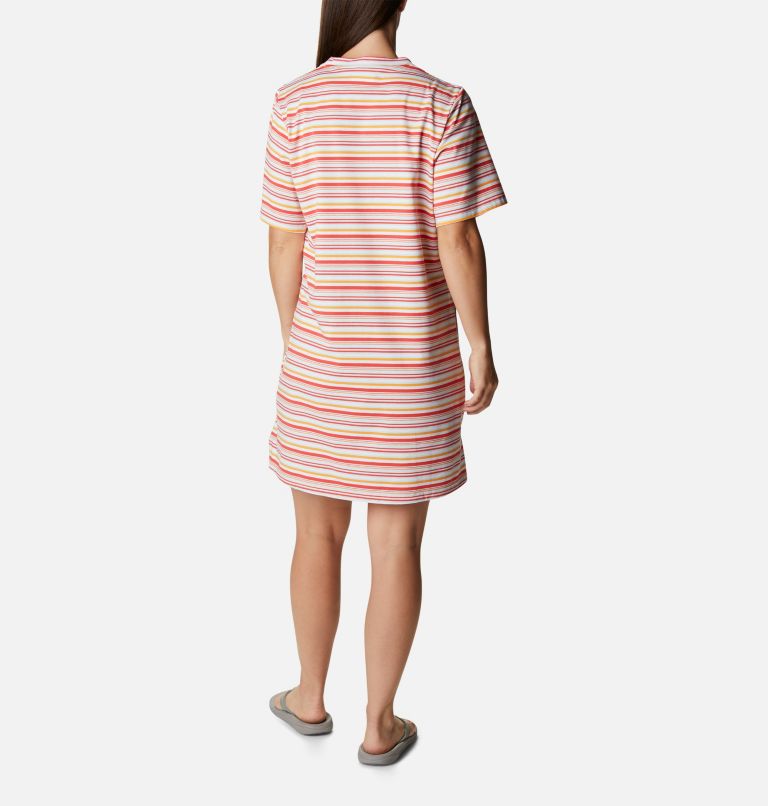 Women's Sun Trek T-Shirt Dress, Color: Red Hibiscus Climate Change Stripe, image 2