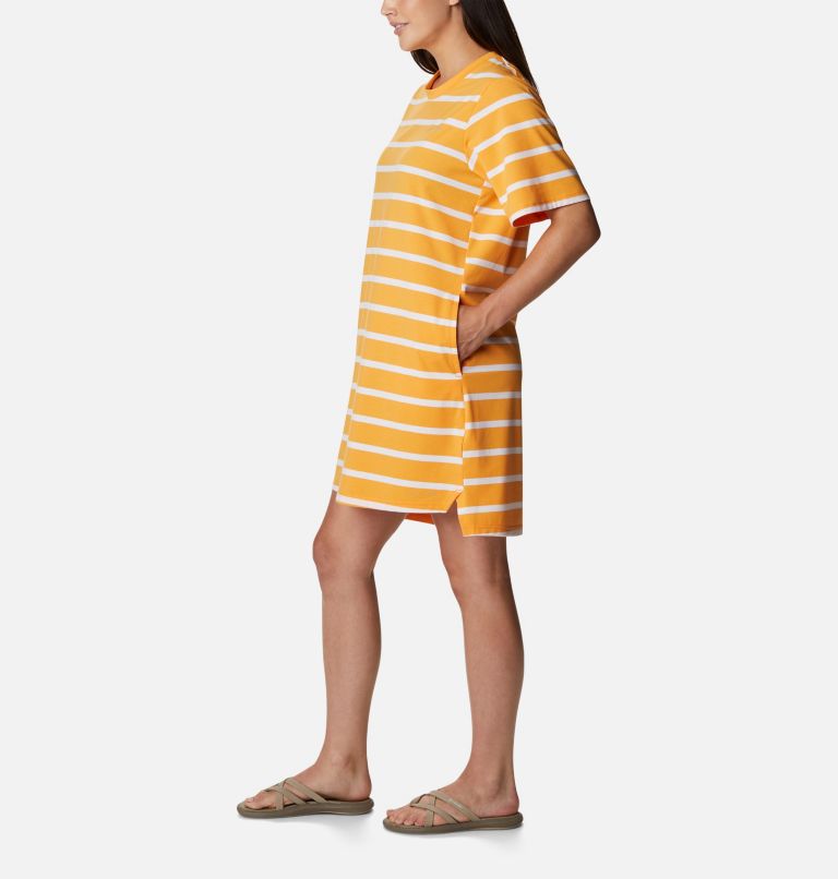 Women's Sun Trek T-Shirt Dress, Color: Mango Sunrise Stripe