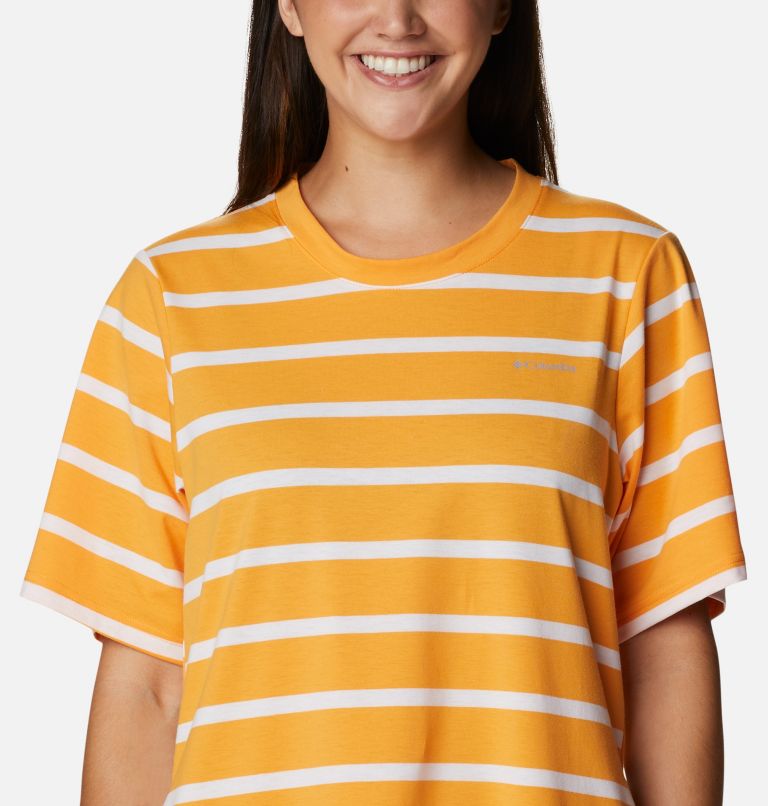 Women's Sun Trek T-Shirt Dress, Color: Mango Sunrise Stripe