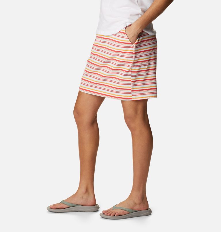 Women's Sun Trek Skirt, Color: Red Hibiscus Climate Change Stripe