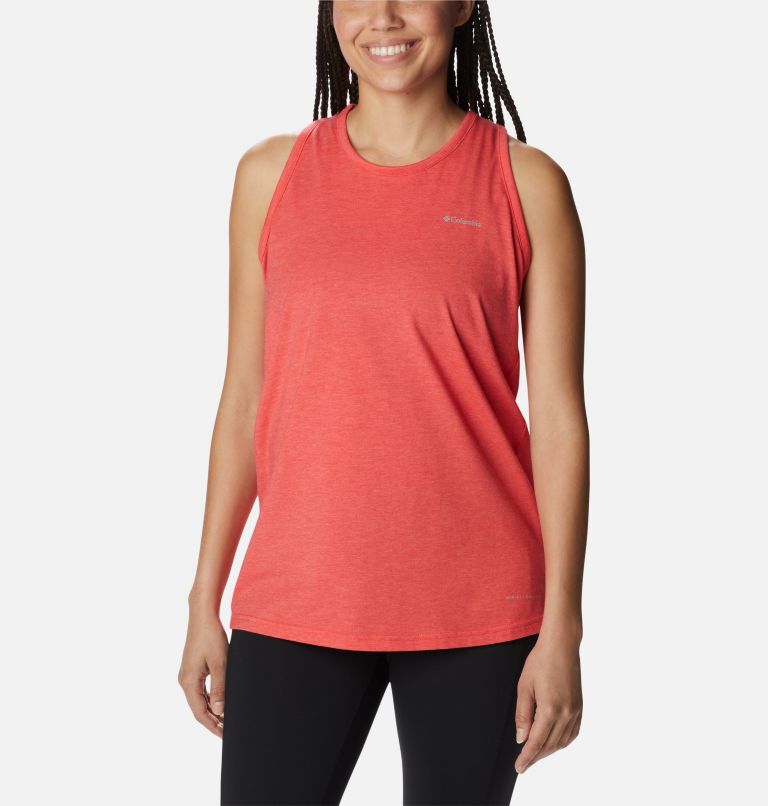 Women's Sun Trek Racerback Tank, Color: Red Hibiscus Heather, image 1