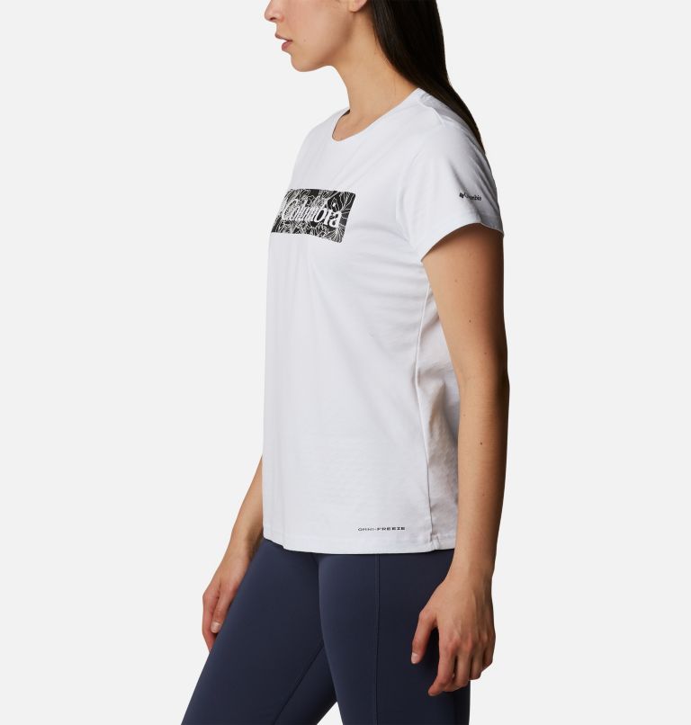 Women's Cirro Ice Graphic Short Sleeve Crew Shirt, Color: White Leafy Lines, image 3