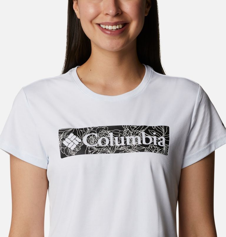 Women's Cirro Ice Graphic Short Sleeve Crew Shirt, Color: White Leafy Lines, image 4