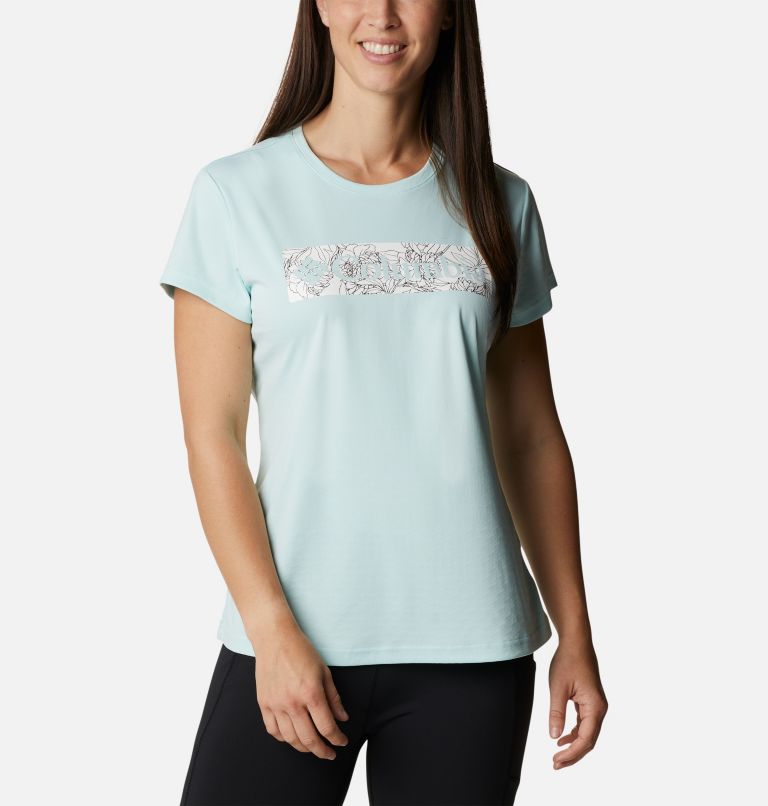 Women's Cirro Ice Graphic Short Sleeve Crew Shirt, Color: Icy Morn Leafy Lines