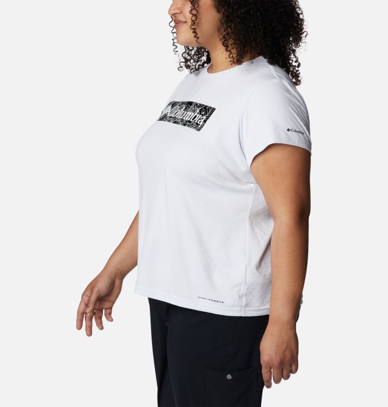 Women's Cirro Ice Graphic Short Sleeve Crew Shirt - Plus Size, Color: White Leafy Lines, image 3