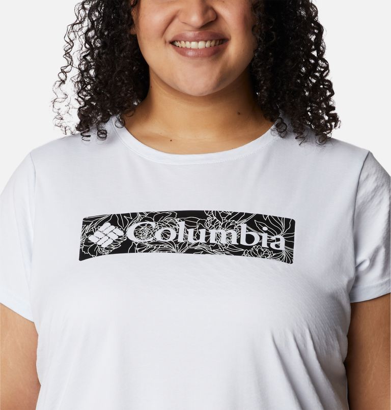 Women's Cirro Ice Graphic Short Sleeve Crew Shirt - Plus Size, Color: White Leafy Lines, image 4