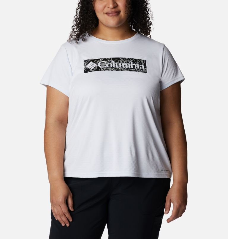 Women's Cirro Ice Graphic Short Sleeve Crew Shirt - Plus Size, Color: White Leafy Lines, image 1