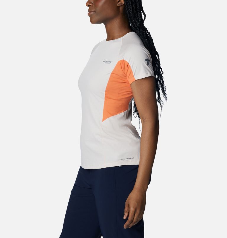Thumbnail: Women's Titan Pass Ice Short Sleeve Shirt, Color: Peach Blossom, Sunset Orange, image 3