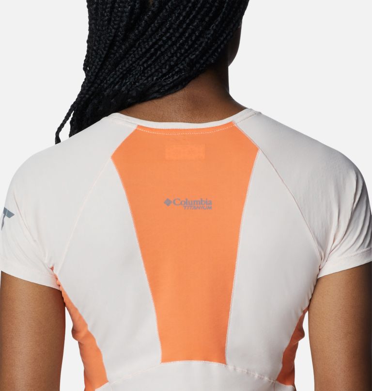 Women's Titan Pass Ice Short Sleeve Shirt, Color: Peach Blossom, Sunset Orange, image 5