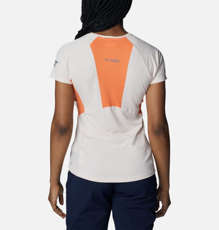 Women's Titan Pass Ice Short Sleeve Shirt, Color: Peach Blossom, Sunset Orange, image 2