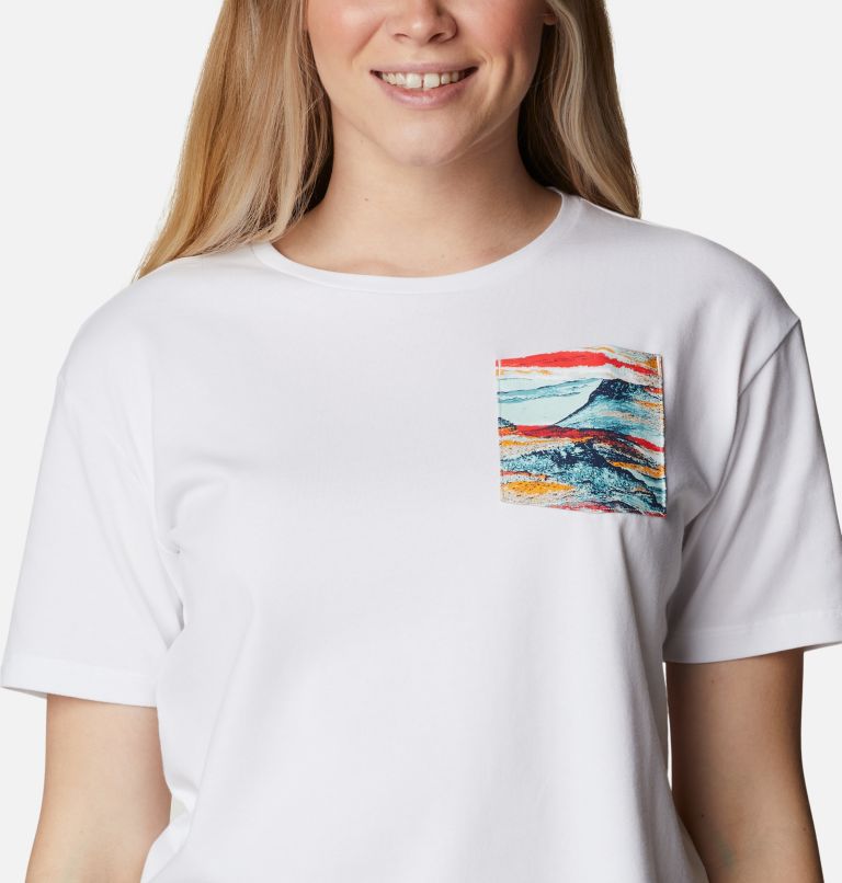 Thumbnail: T-shirt Casual Alpine Way II Femme, Color: White, Hyper Natural Pocket, image 4
