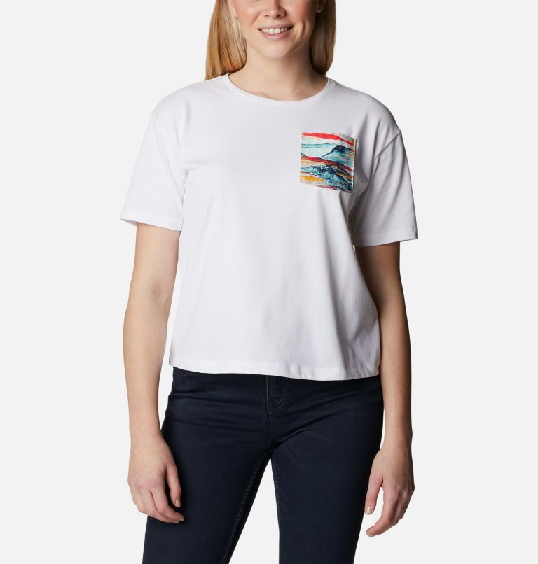 Women’s Alpine Way II Casual T-Shirt, Color: White, Hyper Natural Pocket
