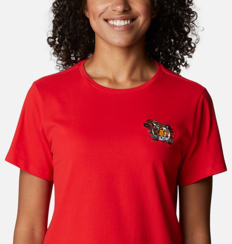 Women's Alpine Way Embroidery T-Shirt, Color: Bright Red, Mini Love The Tigers, image 4
