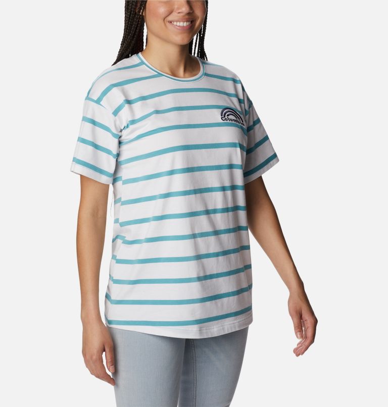Women's Sun Trek Oversized T-Shirt, Color: Sea Wave Sunrise Stripe, image 5