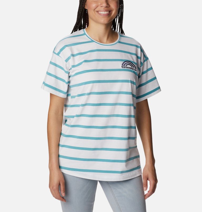 Women's Sun Trek Oversized T-Shirt, Color: Sea Wave Sunrise Stripe, image 1