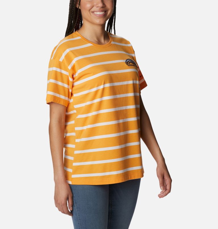 Women's Sun Trek Oversized T-Shirt, Color: Mango Sunrise Stripe