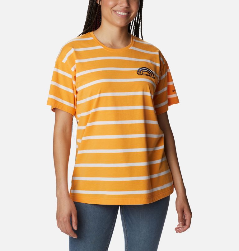 Women's Sun Trek Oversized T-Shirt, Color: Mango Sunrise Stripe
