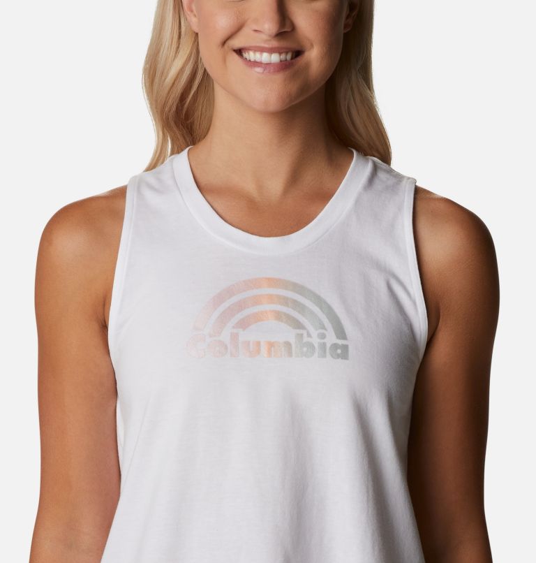 Women’s North Cascades Casual Graphic Tank Top, Color: White, Rainbow Shimmer