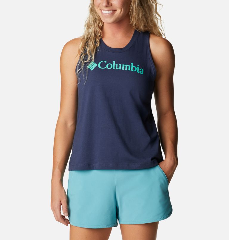 Camiseta de tirantes casual estampada North Cascades para mujer, Color: Nocturnal, Electric Turquoise Branded
