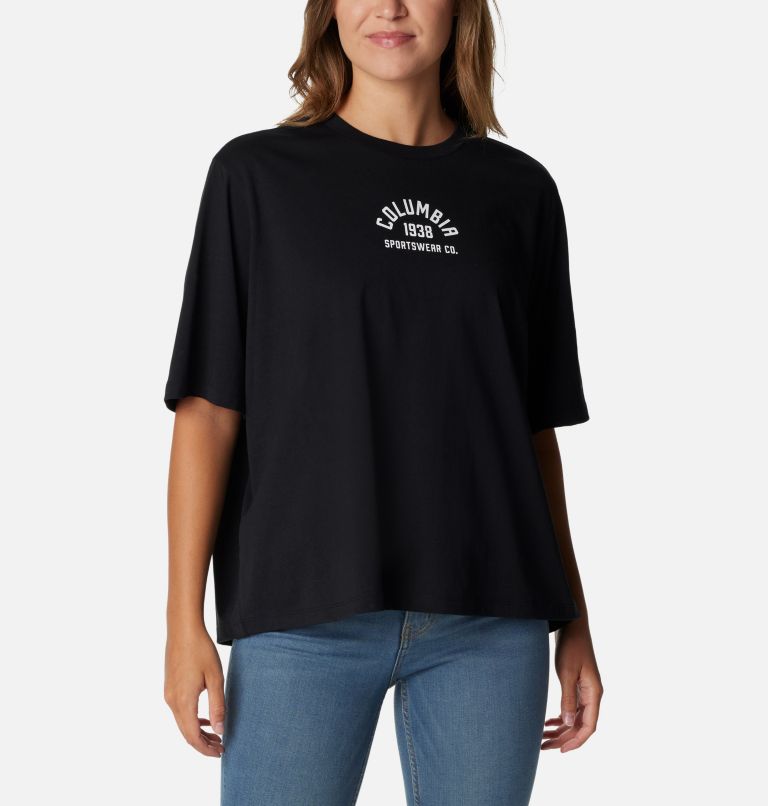 Thumbnail: Women's North Cascades Relaxed T-Shirt - Plus Size, Color: Black, College Life, image 1