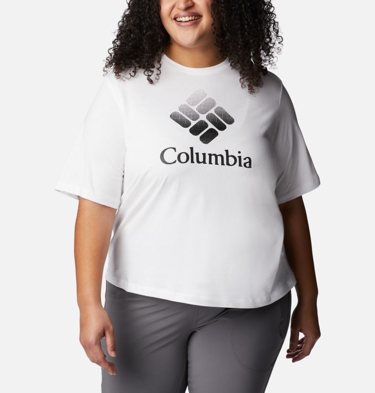 Thumbnail: Women's North Cascades Relaxed T-Shirt - Plus Size, Color: White, CSC Stacked Gradient Graphic, image 5