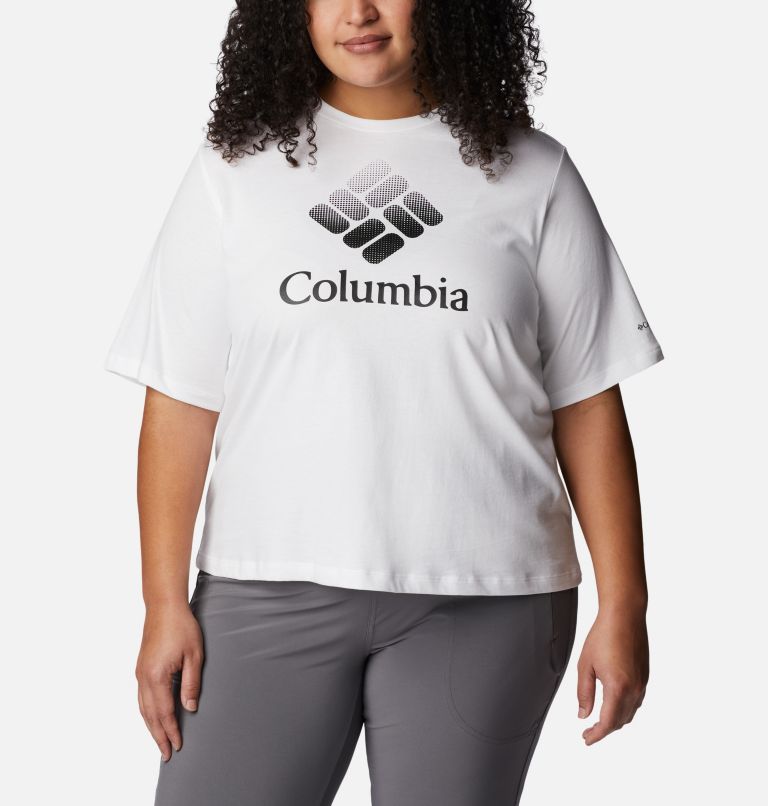 Thumbnail: Women's North Cascades Relaxed T-Shirt - Plus Size, Color: White, CSC Stacked Gradient Graphic, image 1