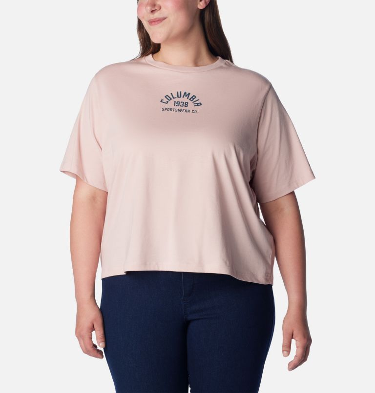 Thumbnail: Women's North Cascades Relaxed T-Shirt - Plus Size, Color: Dusty Pink, College Life, image 1