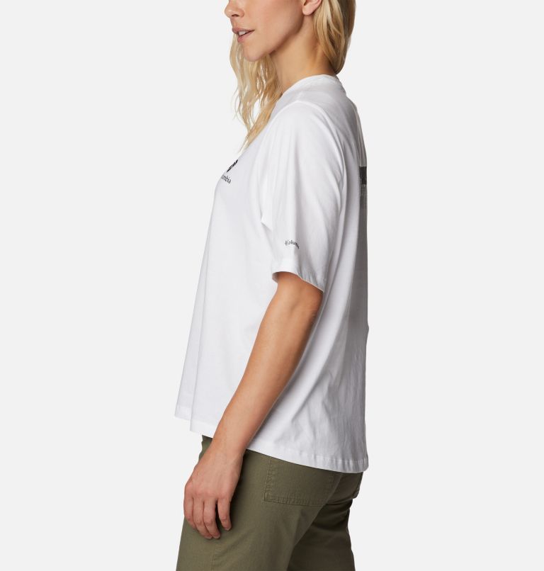 Women's North Cascades Relaxed T-Shirt, Color: White, Framed Halftone Logo Graphic, image 3