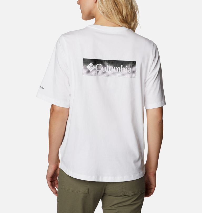 Women's North Cascades Relaxed T-Shirt, Color: White, Framed Halftone Logo Graphic, image 2