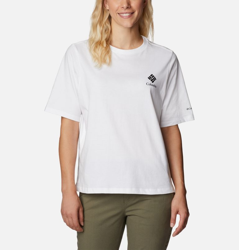 Women's North Cascades Relaxed T-Shirt, Color: White, Framed Halftone Logo Graphic, image 1