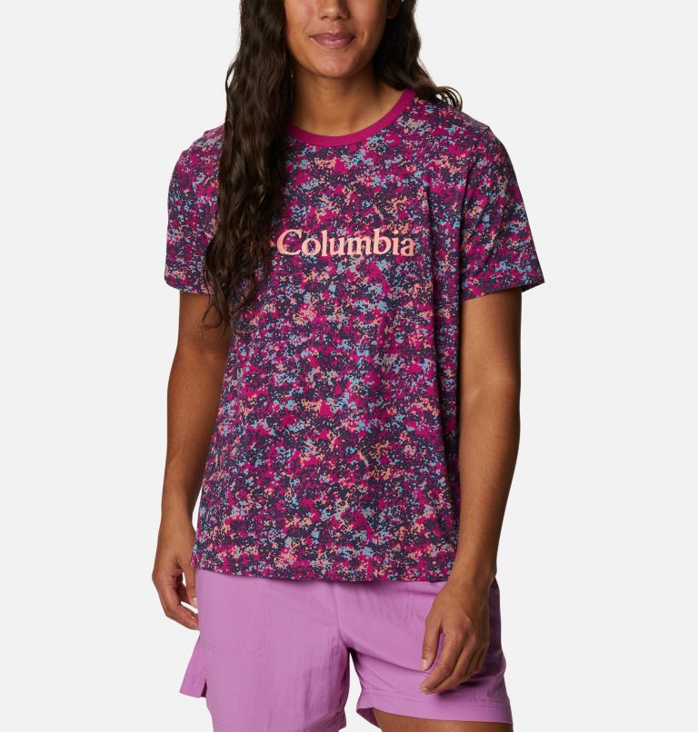 Women’s North Cascades Casual Printed T-Shirt, Color: Wild Fuchsia Dotty Disguise, image 1