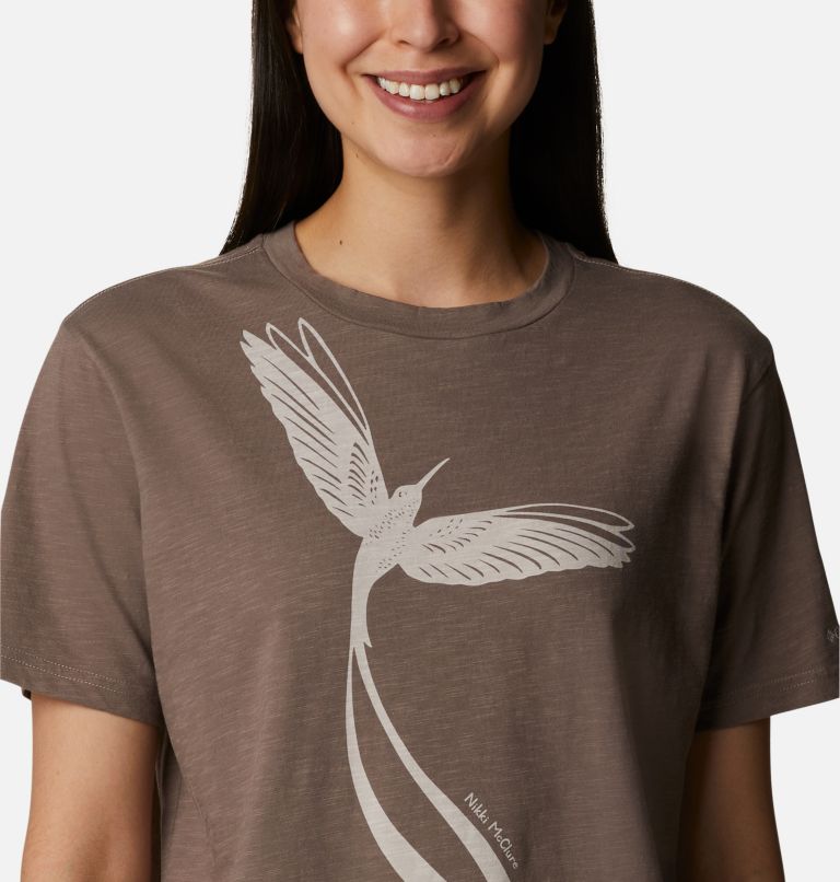 Women’s Break It Down Casual Organic Cotton T-Shirt, Color: Iron, Graphic Hummingbird, image 4