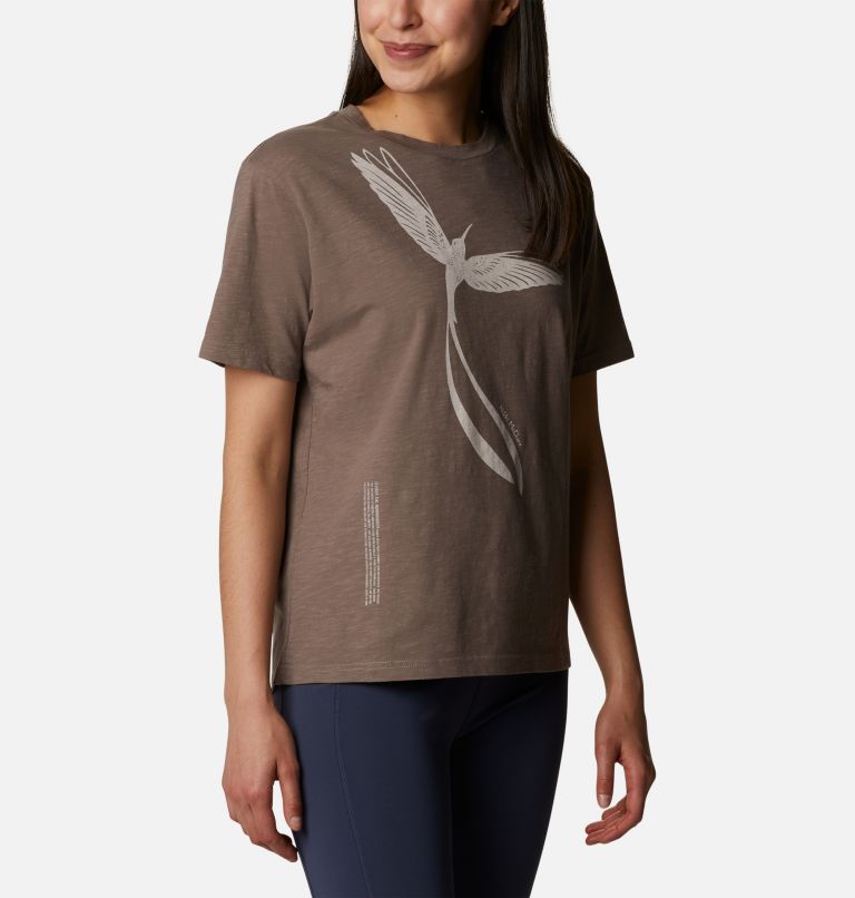Women’s Break It Down Casual Organic Cotton T-Shirt, Color: Iron, Graphic Hummingbird, image 5