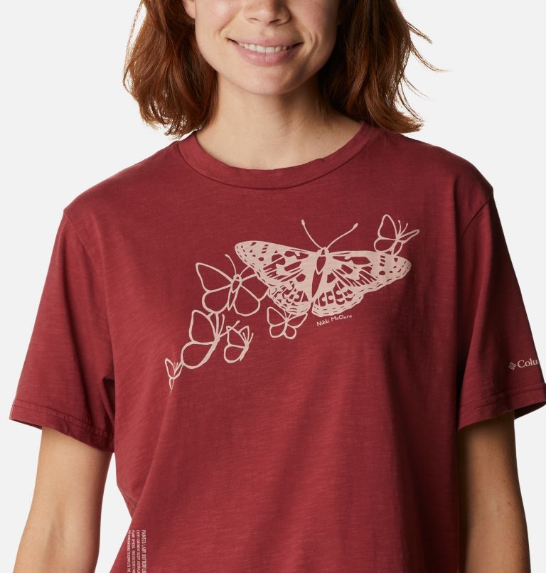 Women's Break it Down T-Shirt, Color: Marsala Red, Graphic Butterfly, image 4