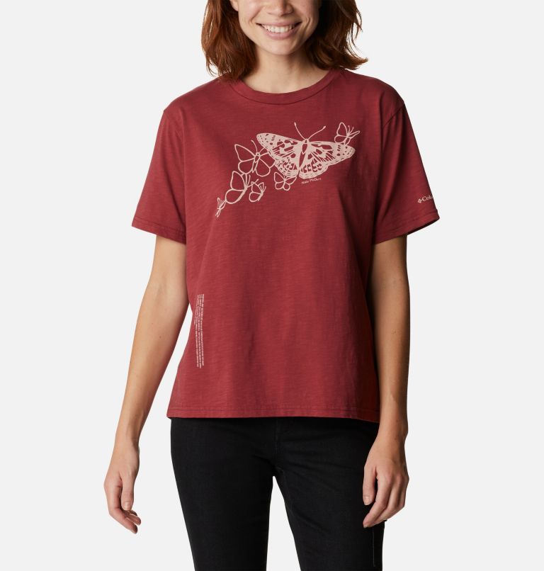 Women's Break it Down T-Shirt, Color: Marsala Red, Graphic Butterfly