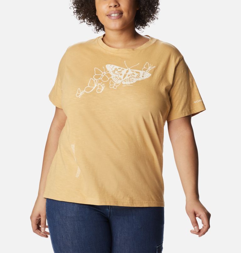 Thumbnail: Women's Break it Down T-Shirt - Plus Size, Color: Light Camel, Graphic Butterfly, image 1