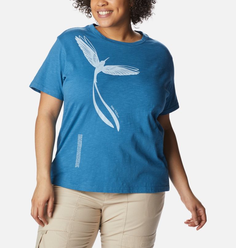 Women's Break it Down T-Shirt - Plus Size, Color: Mineral Blue, Graphic Hummingbird