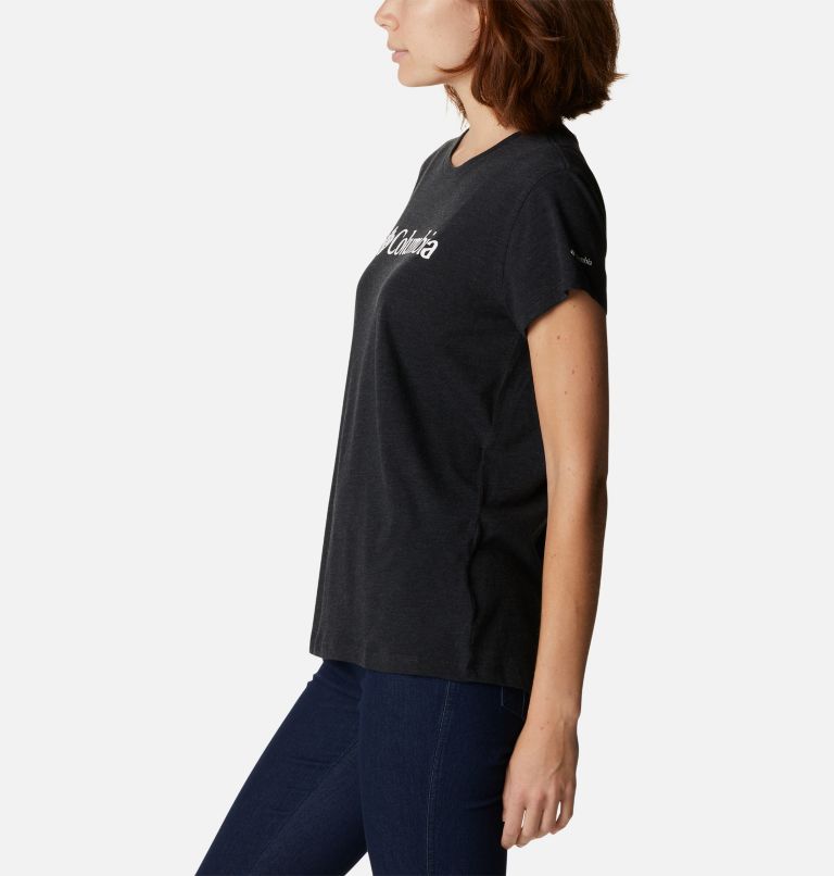 Women's Columbia Trek Short Sleeve Graphic Shirt, Color: Black Heather, Gem Columbia, image 3