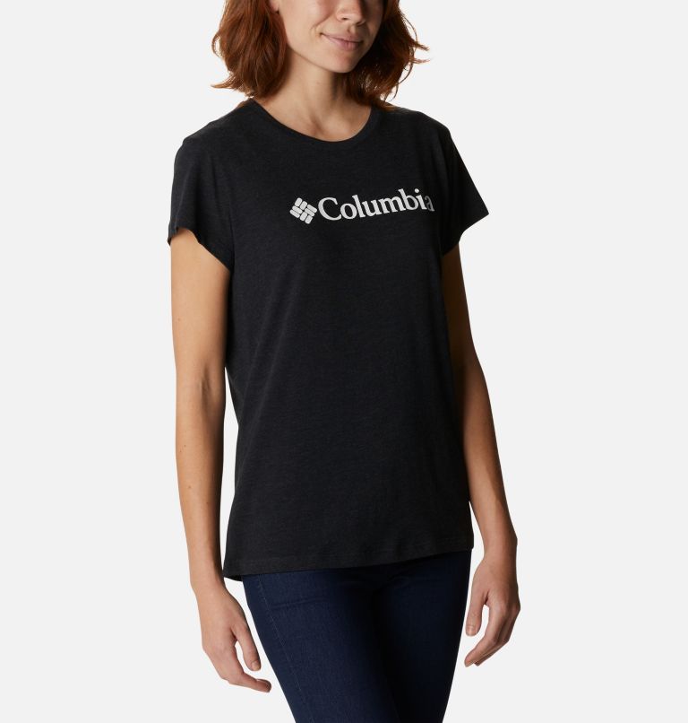 Women's Columbia Trek Short Sleeve Graphic Shirt, Color: Black Heather, Gem Columbia, image 5