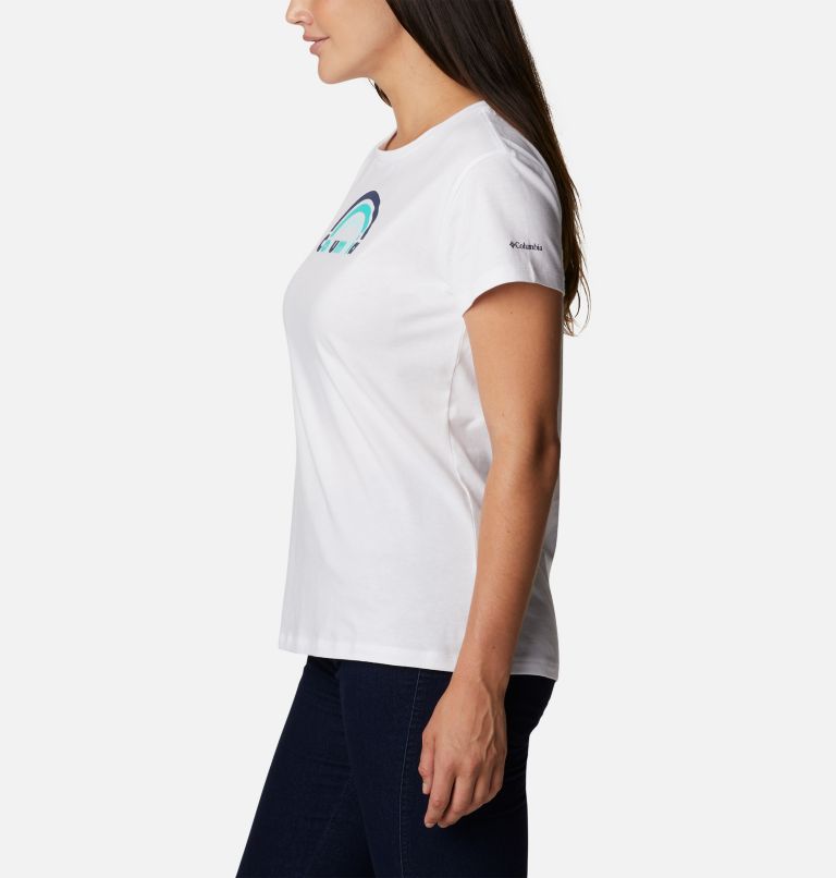 Thumbnail: Women's Columbia Trek Short Sleeve Graphic Shirt, Color: White, Blocked Rainbow, image 3