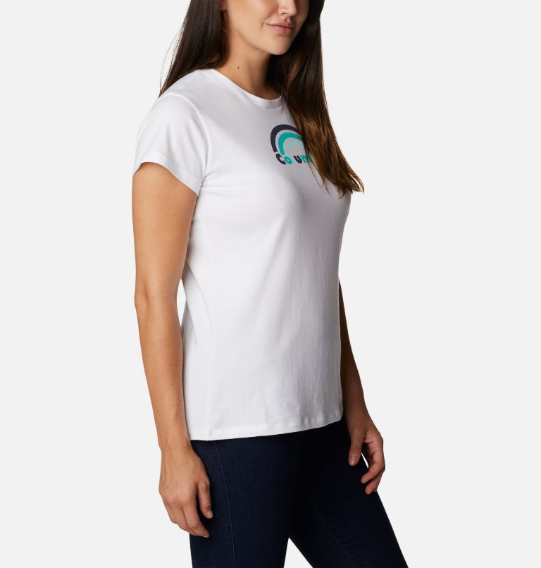 Thumbnail: Women's Columbia Trek Short Sleeve Graphic Shirt, Color: White, Blocked Rainbow, image 5