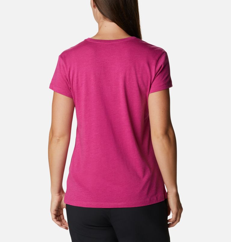 Thumbnail: Women's Columbia Trek Short Sleeve Graphic Shirt, Color: Wild Fuchsia Heather, Blocked Rainbow, image 2
